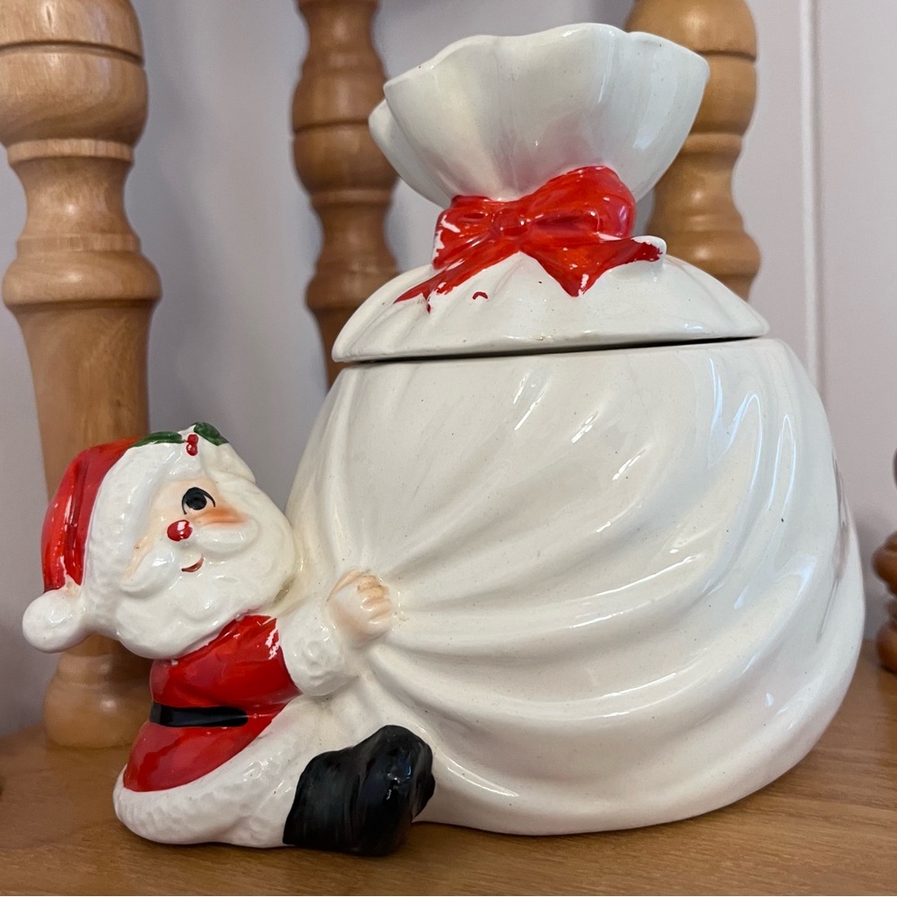 Rare Vintage Fitz and Floyd Santa Sack Candy Dish Covered Bag Claus Japan Cute